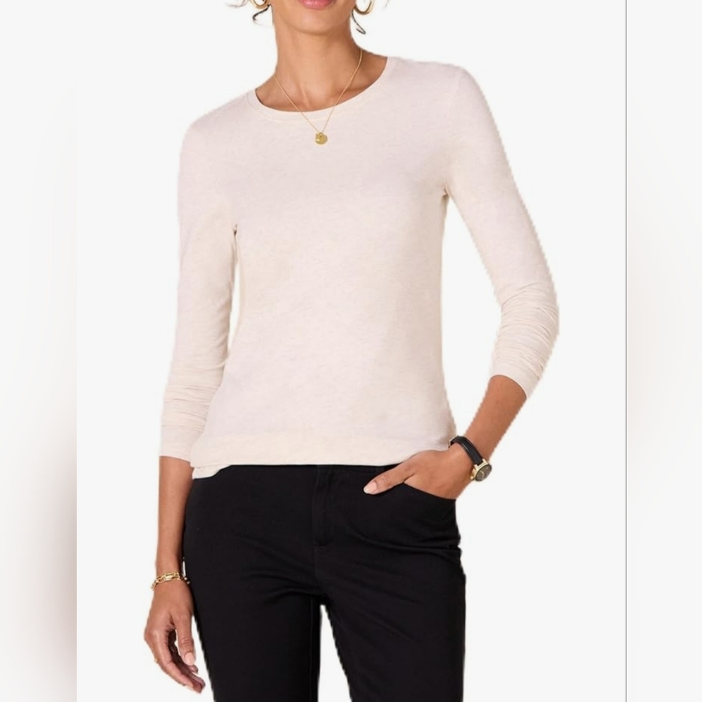 Amazon Essentials Women's Regular-Fit, Long S Crewneck T-shirt, Oatmeal Heather